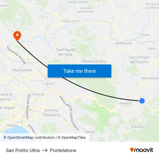 San Potito Ultra to Pontelatone map