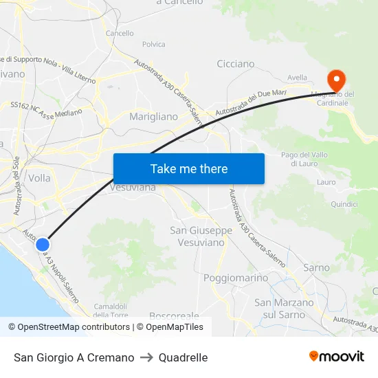San Giorgio A Cremano to Quadrelle map