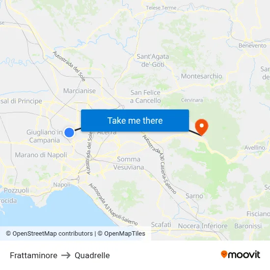Frattaminore to Quadrelle map