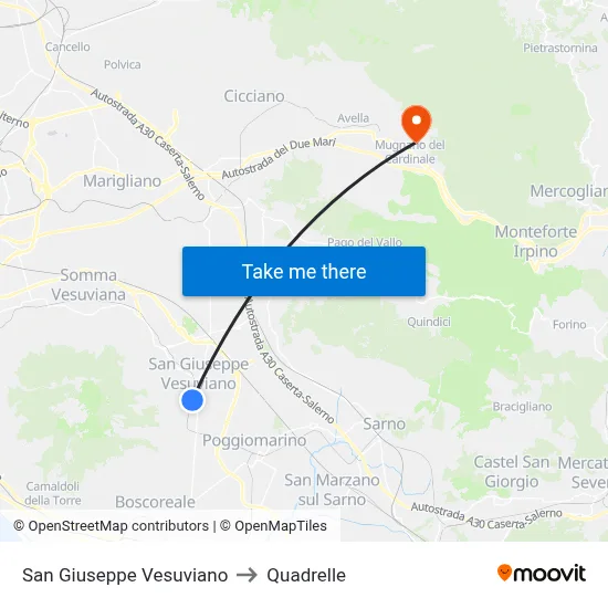 San Giuseppe Vesuviano to Quadrelle map