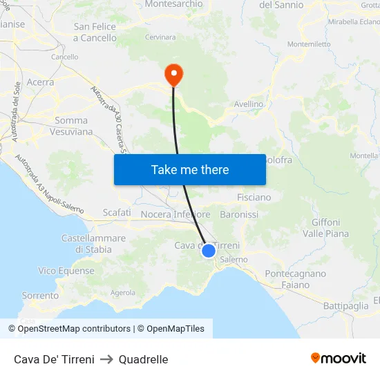 Cava De' Tirreni to Quadrelle map