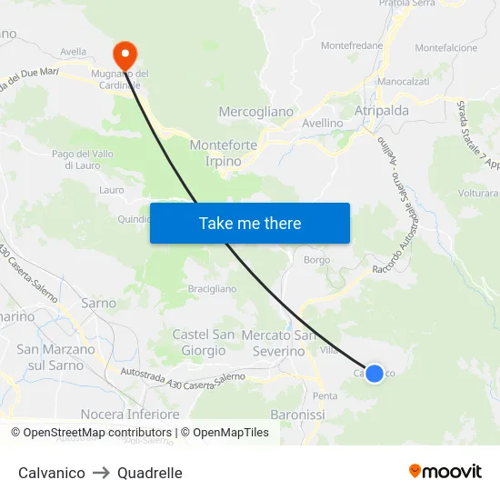 Calvanico to Quadrelle map