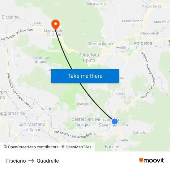 Fisciano to Quadrelle map