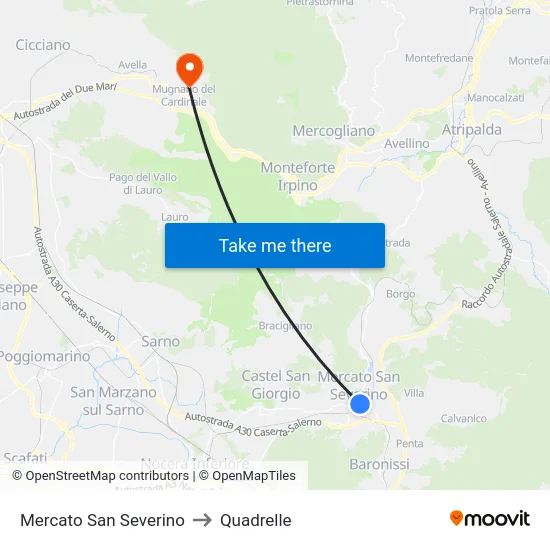 Mercato San Severino to Quadrelle map