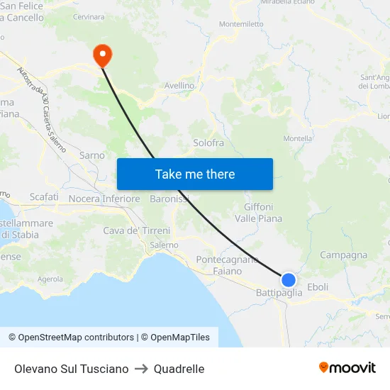 Olevano sul Tusciano to Quadrelle map