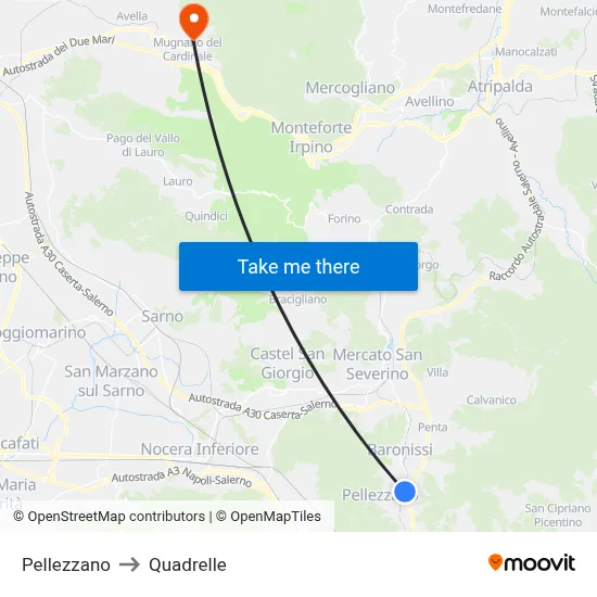 Pellezzano to Quadrelle map