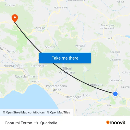 Contursi Terme to Quadrelle map