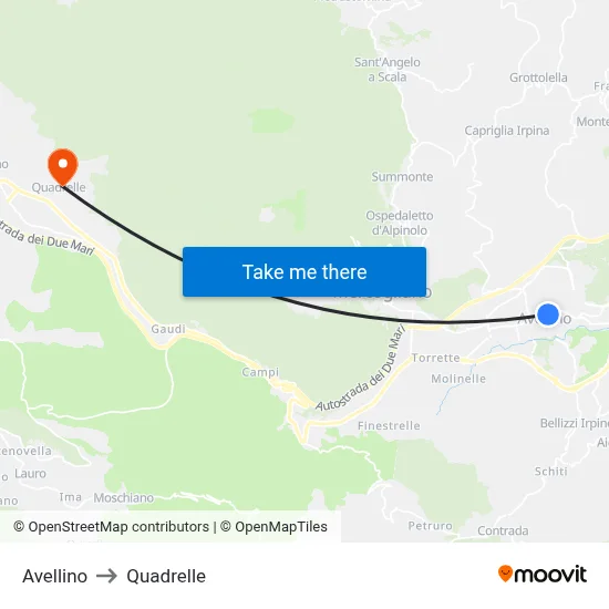 Avellino to Quadrelle map