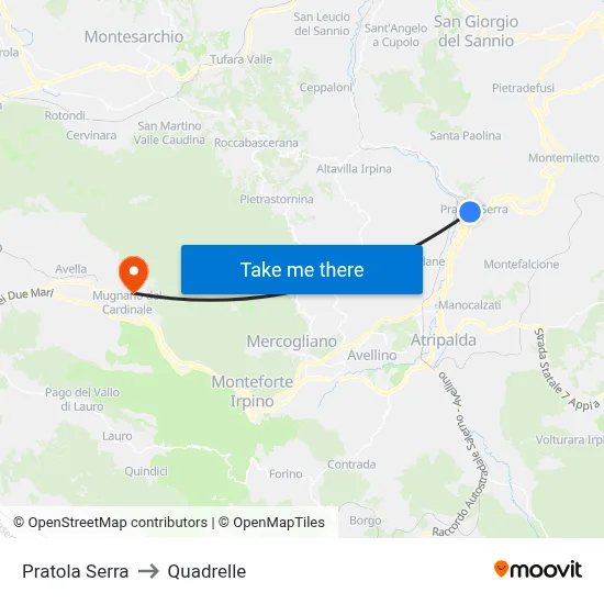 Pratola Serra to Quadrelle map