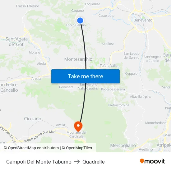 Campoli Del Monte Taburno to Quadrelle map