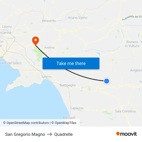 San Gregorio Magno to Quadrelle map