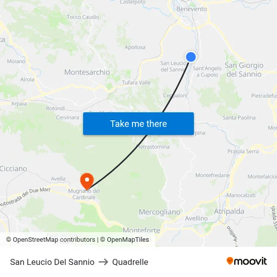 San Leucio Del Sannio to Quadrelle map