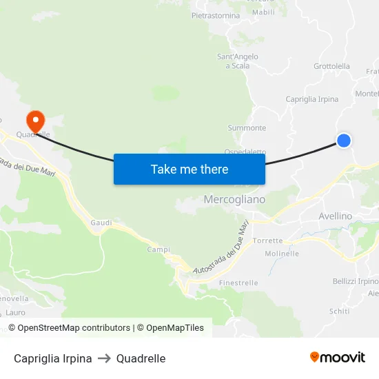 Capriglia Irpina to Quadrelle map