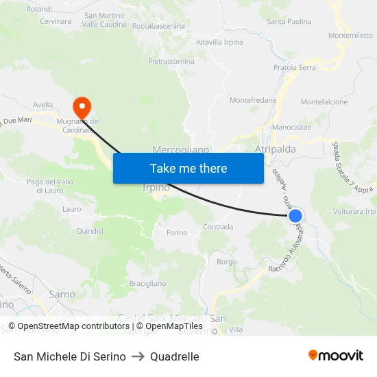 San Michele Di Serino to Quadrelle map