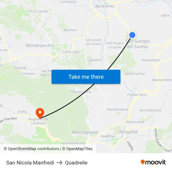 San Nicola Manfredi to Quadrelle map