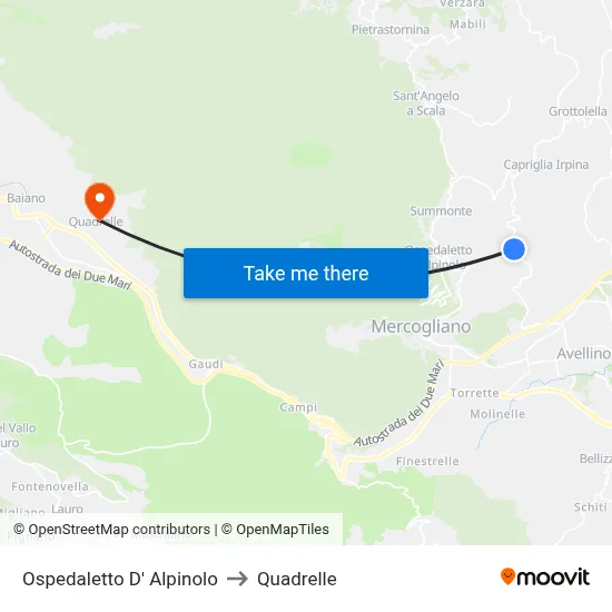 Ospedaletto d'Alpinolo to Quadrelle map