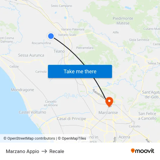 Marzano Appio to Recale map