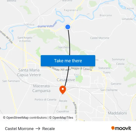 Castel Morrone to Recale map