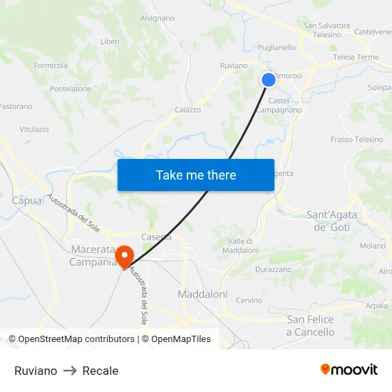 Ruviano to Recale map