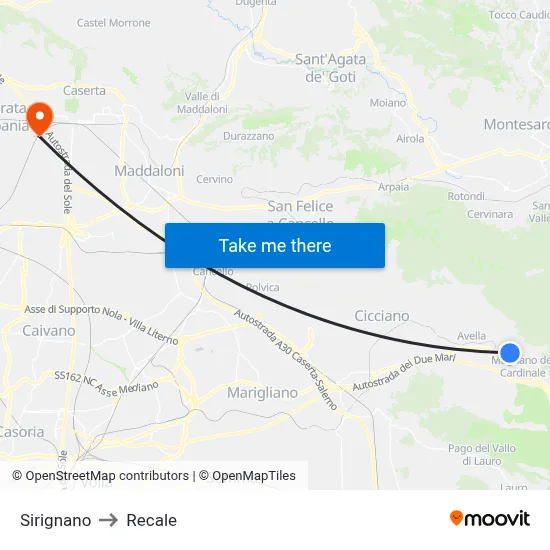 Sirignano to Recale map