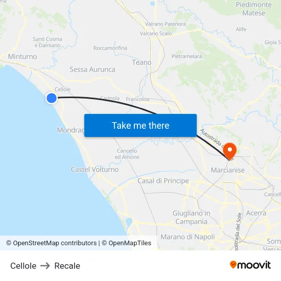Cellole to Recale map
