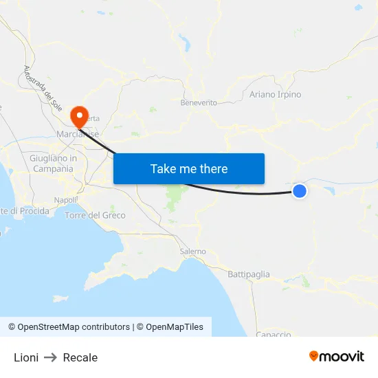 Lioni to Recale map