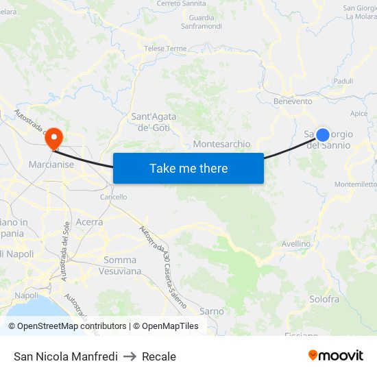 San Nicola Manfredi to Recale map