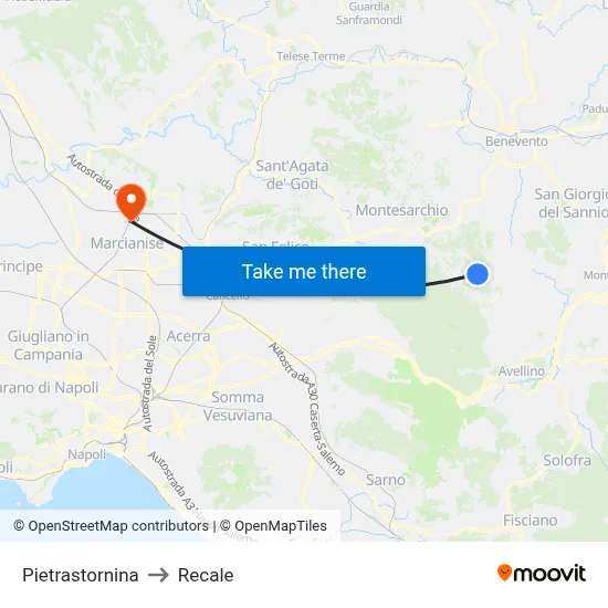 Pietrastornina to Recale map