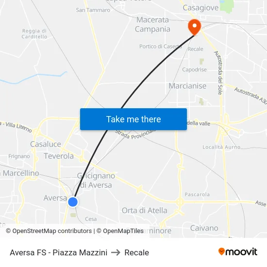 Aversa FS - Piazza Mazzini to Recale map
