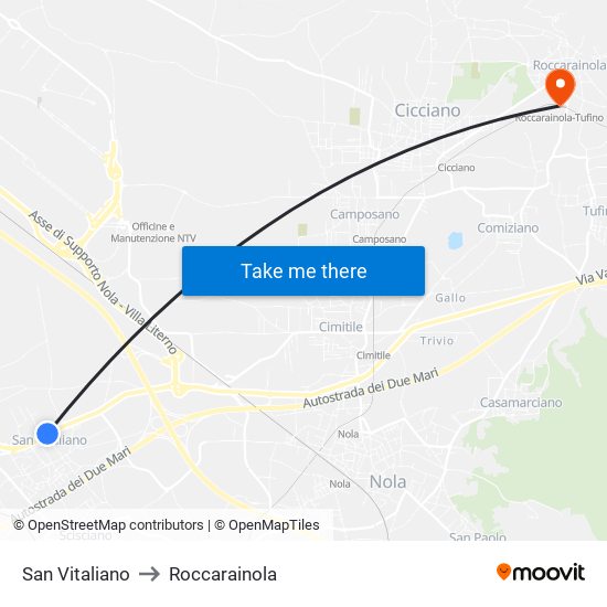 San Vitaliano to Roccarainola map