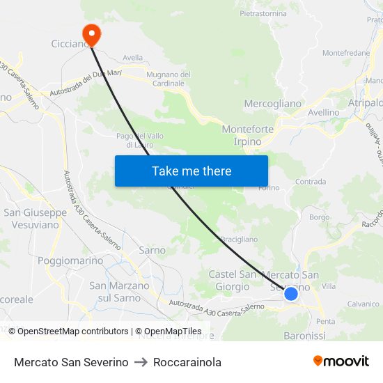 Mercato San Severino to Roccarainola map