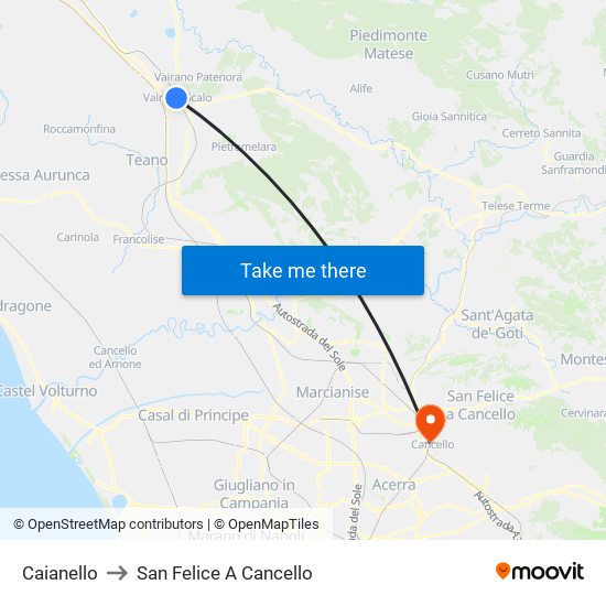 Caianello to San Felice A Cancello map