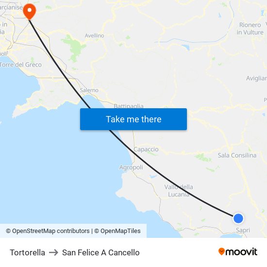 Tortorella to San Felice A Cancello map