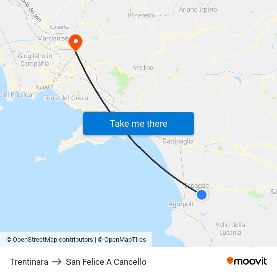 Trentinara to San Felice A Cancello map