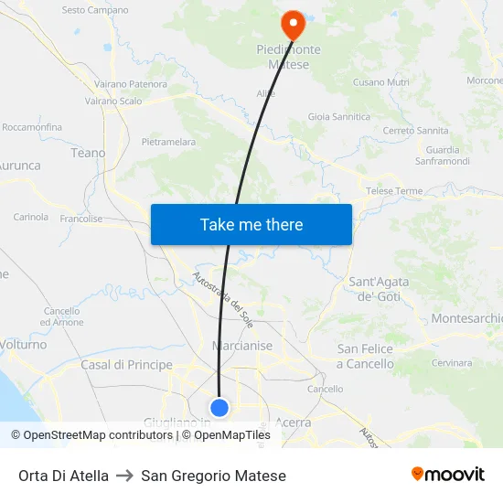 Orta Di Atella to San Gregorio Matese map