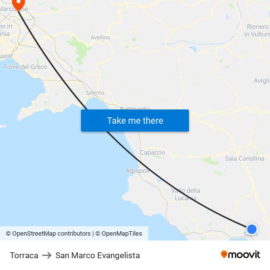 Torraca to San Marco Evangelista map