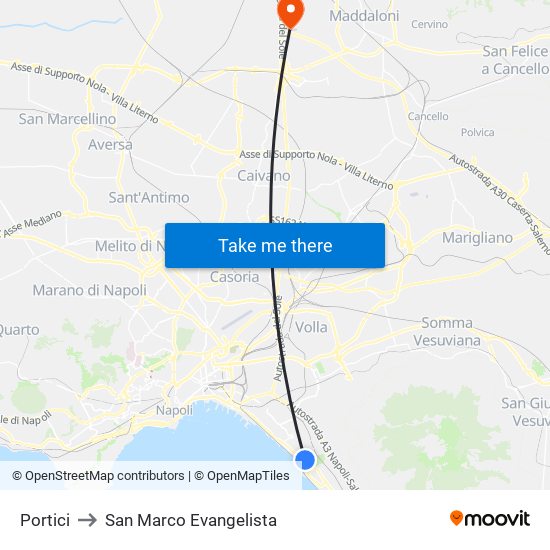 Portici to San Marco Evangelista map