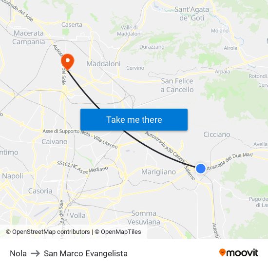 Nola to San Marco Evangelista map