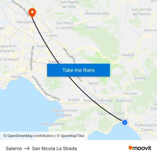 Salerno to San Nicola La Strada map
