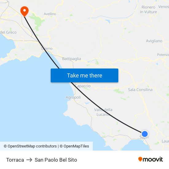 Torraca to San Paolo Bel Sito map