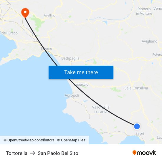 Tortorella to San Paolo Bel Sito map