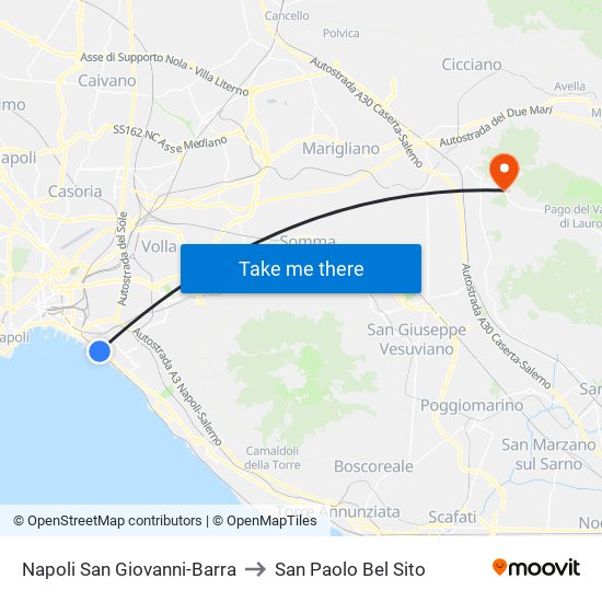 Napoli San Giovanni-Barra to San Paolo Bel Sito map