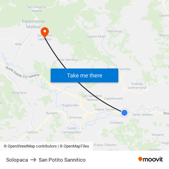 Solopaca to San Potito Sannitico map