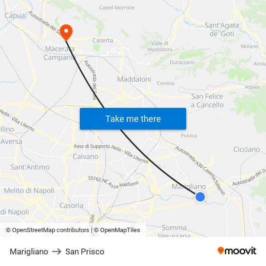Marigliano to San Prisco map