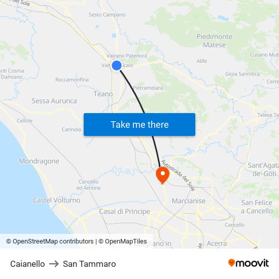 Caianello to San Tammaro map