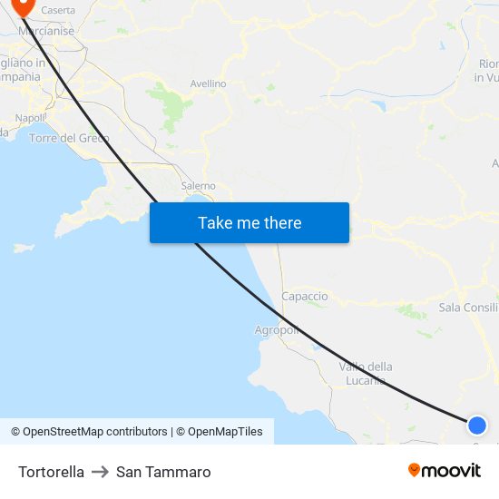 Tortorella to San Tammaro map