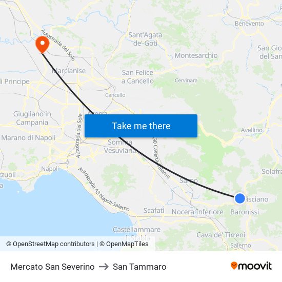 Mercato San Severino to San Tammaro map