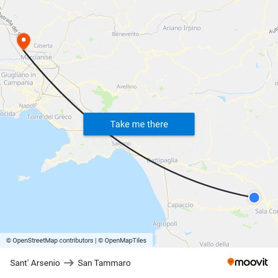 Sant' Arsenio to San Tammaro map