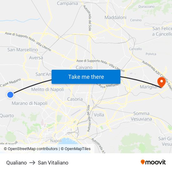 Qualiano to San Vitaliano map