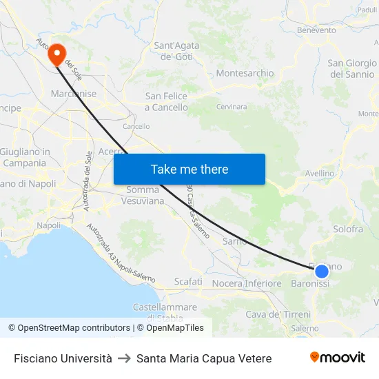 Fisciano Università to Santa Maria Capua Vetere map